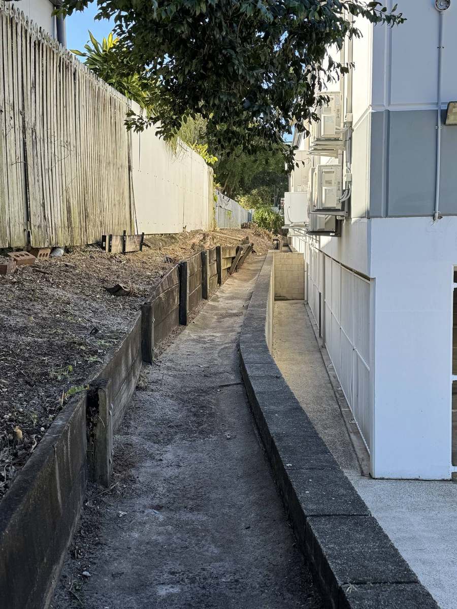 The same corridor cleared with the path and sleeper edge reinstated
