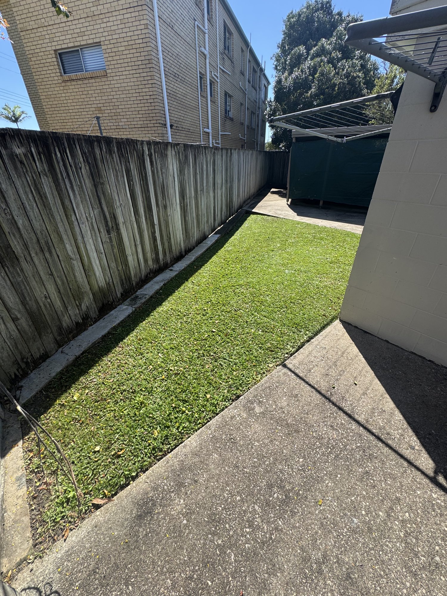 Tidy lawn between a fence and path at a commercial premises
